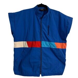 Vintage Hugo Valentino Men’s Zip Vest Jacket  Sz L/XL Blue Color Block Retro